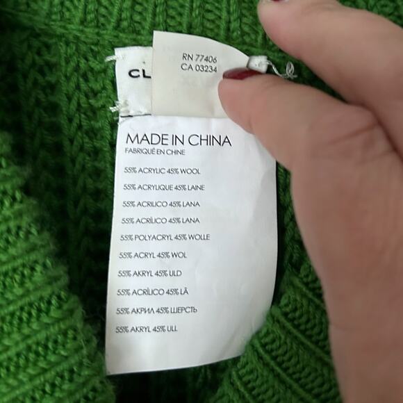 Club Monaco Oversized Shaker Stitch Sweater Green Women's XS Italian Yarn Wool - Picture 5 of 6